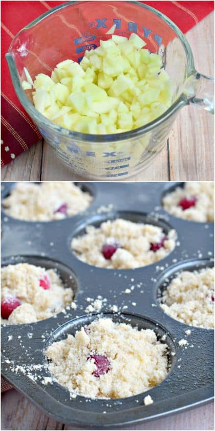 Perfectly moist and flavorful Cranberry Apple Muffins. Topped with a buttery streusel, these are great for breakfast, or store them in the freezer for later!!
