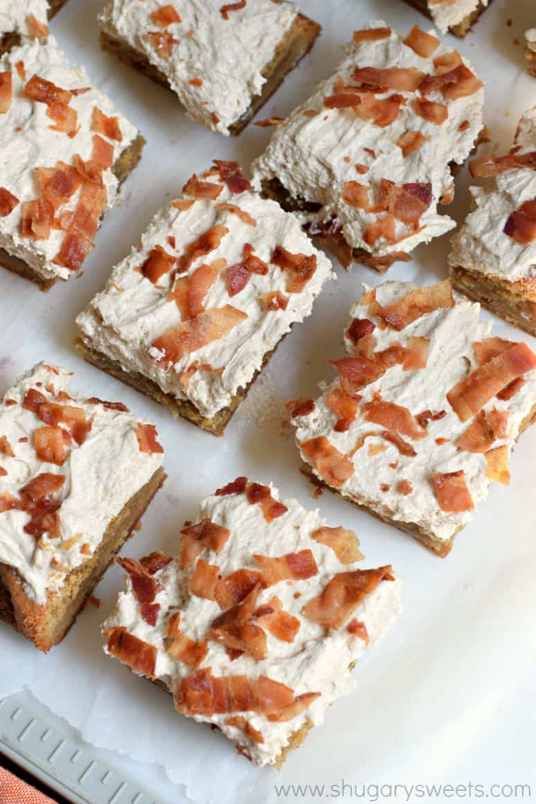 You're going to love these Maple Bacon Blondies! From the chewy blondie base, to the sweet maple frosting and salty bacon, these will be gone in no time!