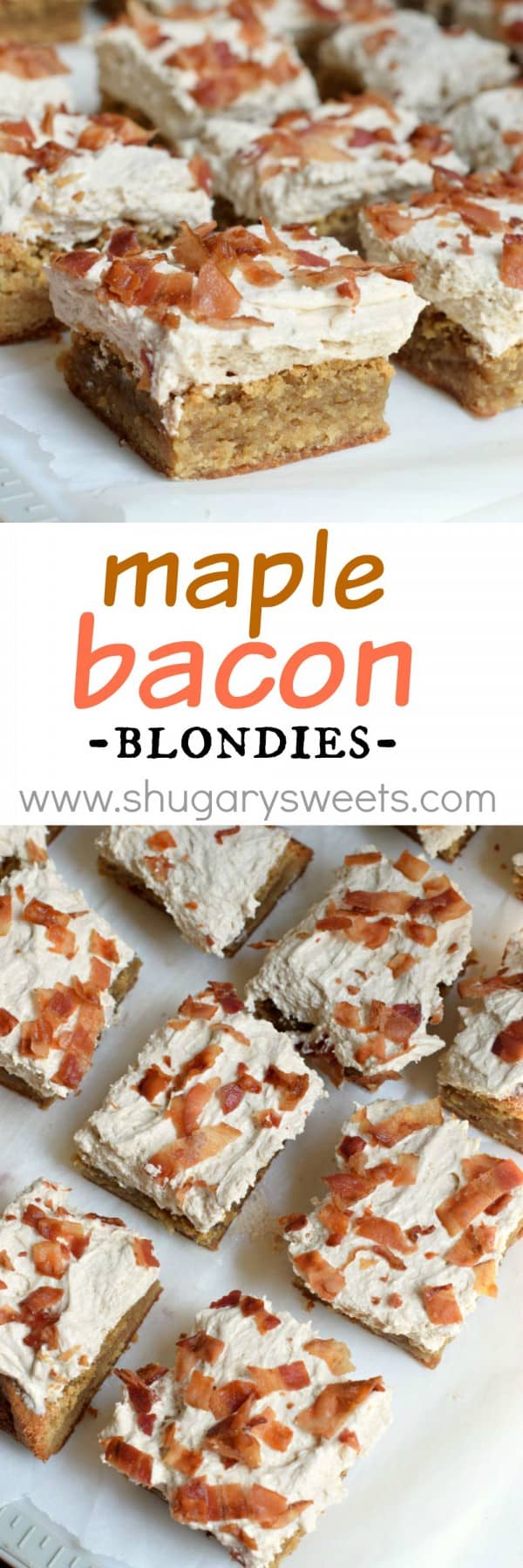 These Maple Bacon Blondies are the perfect sweet and salty dessert. From the chewy blondie base to the fluffy maple frosting and crispy bacon, each bite is delicious!