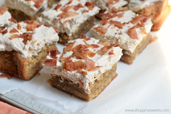 You're going to love these Maple Bacon Blondies! From the chewy blondie base, to the sweet maple frosting and salty bacon, these will be gone in no time!