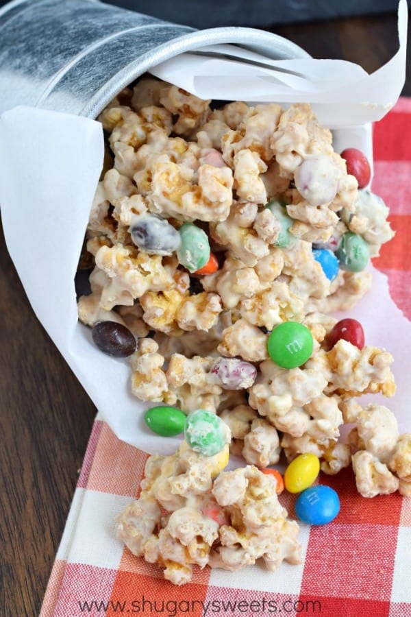 Snack time just got tastier with this homemade M&M'S® Peanut Butter Caramel Corn! Make a batch today!