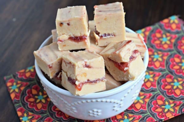 You're going to love this Peanut Butter and Jelly Fudge. Creamy peanut butter fudge (or crunchy if you use crunchy PB) with a thick swirl of jelly inside!