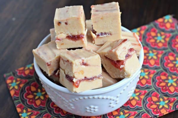 You're going to love this Peanut Butter and Jelly Fudge. Creamy peanut butter fudge (or crunchy if you use crunchy PB) with a thick swirl of jelly inside!