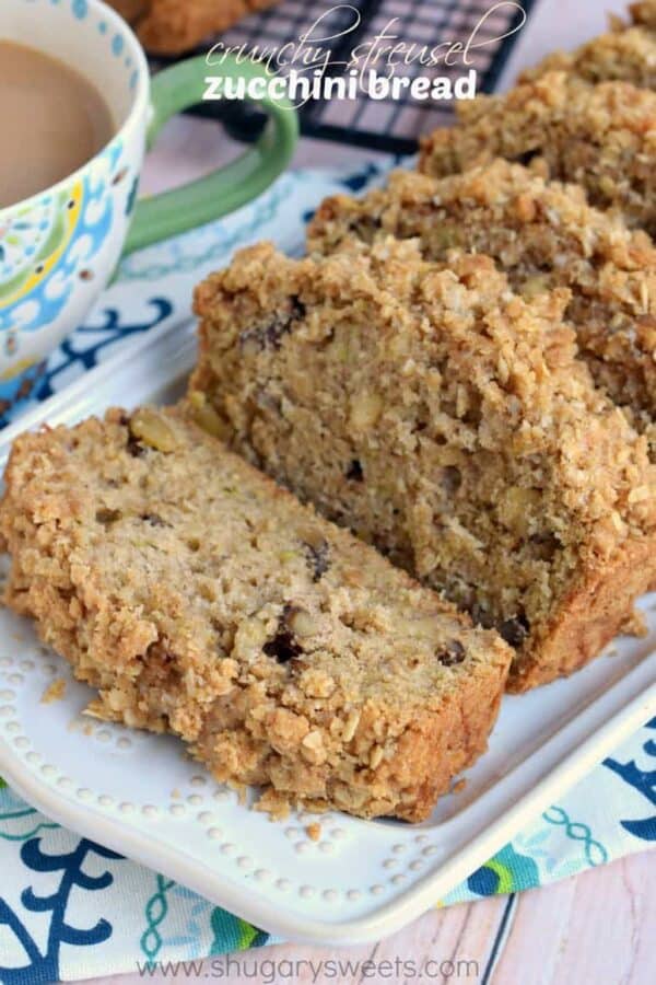 This Crunchy Streusel Zucchini Bread is chock full of walnuts and zucchini and topped with a sweet brown sugar and cinnamon crumble. It's so good!!