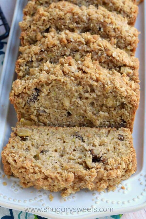 This Crunchy Streusel Zucchini Bread is chock full of walnuts and zucchini and topped with a sweet brown sugar and cinnamon crumble. It's so good!!