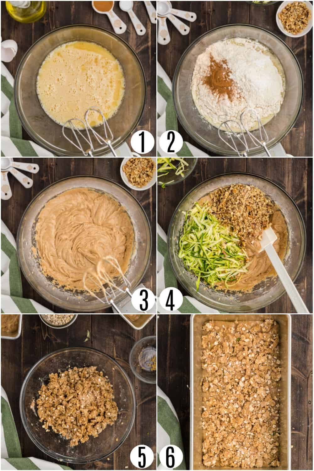 Step by step photos showing how to make zucchini bread.