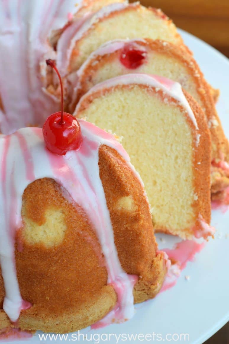 Big slices of Cherry 7up Pound cake recipe