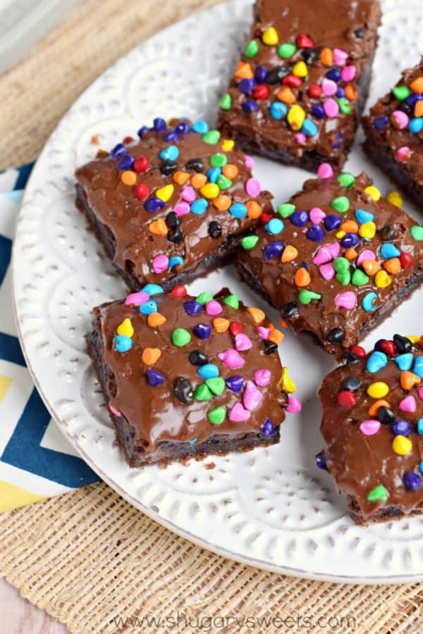These Rainbow Chip Brownies are made using the best homemade buttermilk brownie recipe! Move over Cosmic Brownies from Little Debbie...these are too delicious to compare!
