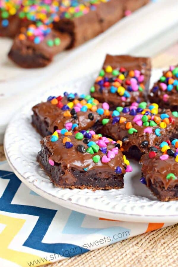 These Rainbow Chip Brownies are made using the best homemade buttermilk brownie recipe! Move over Cosmic Brownies from Little Debbie...these are too delicious to compare!