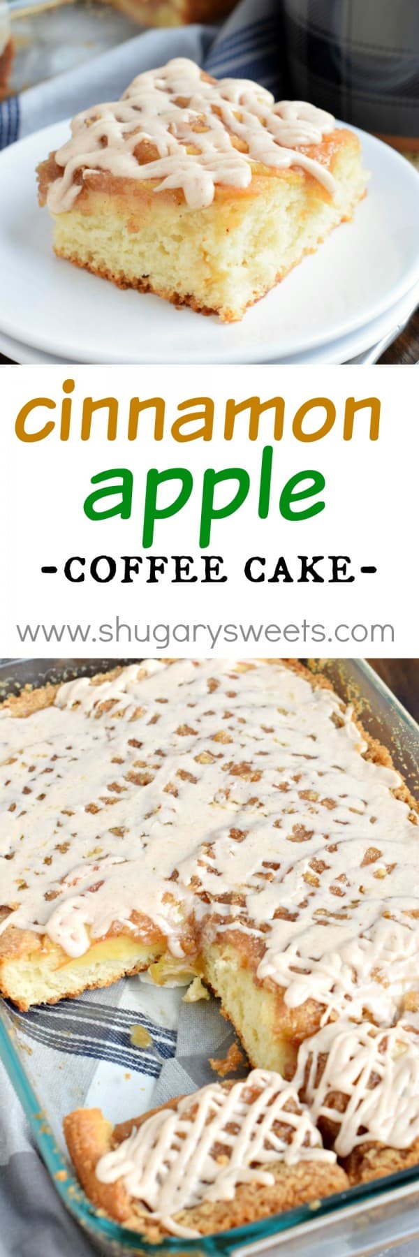 A delicious Cinnamon Apple Coffee Cake with the texture and flavor of cinnamon rolls! No need to shape or knead the delicious dough!
