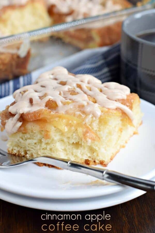 A delicious Cinnamon Apple Coffee Cake with the texture and flavor of cinnamon rolls! No need to shape or knead the delicious dough!