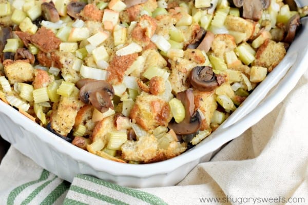 Whether making this for a Sunday night dinner or Thanksgiving, this Classic Stuffing Recipe is delicious! Can be made a day ahead of time too!
