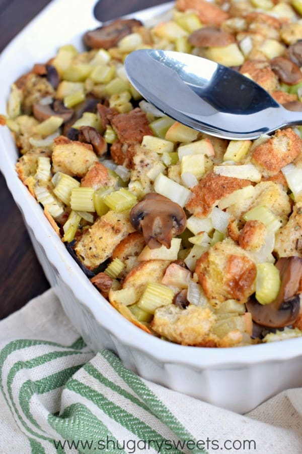 Whether making this for a Sunday night dinner or Thanksgiving, this Classic Stuffing Recipe is delicious! Can be made a day ahead of time too!