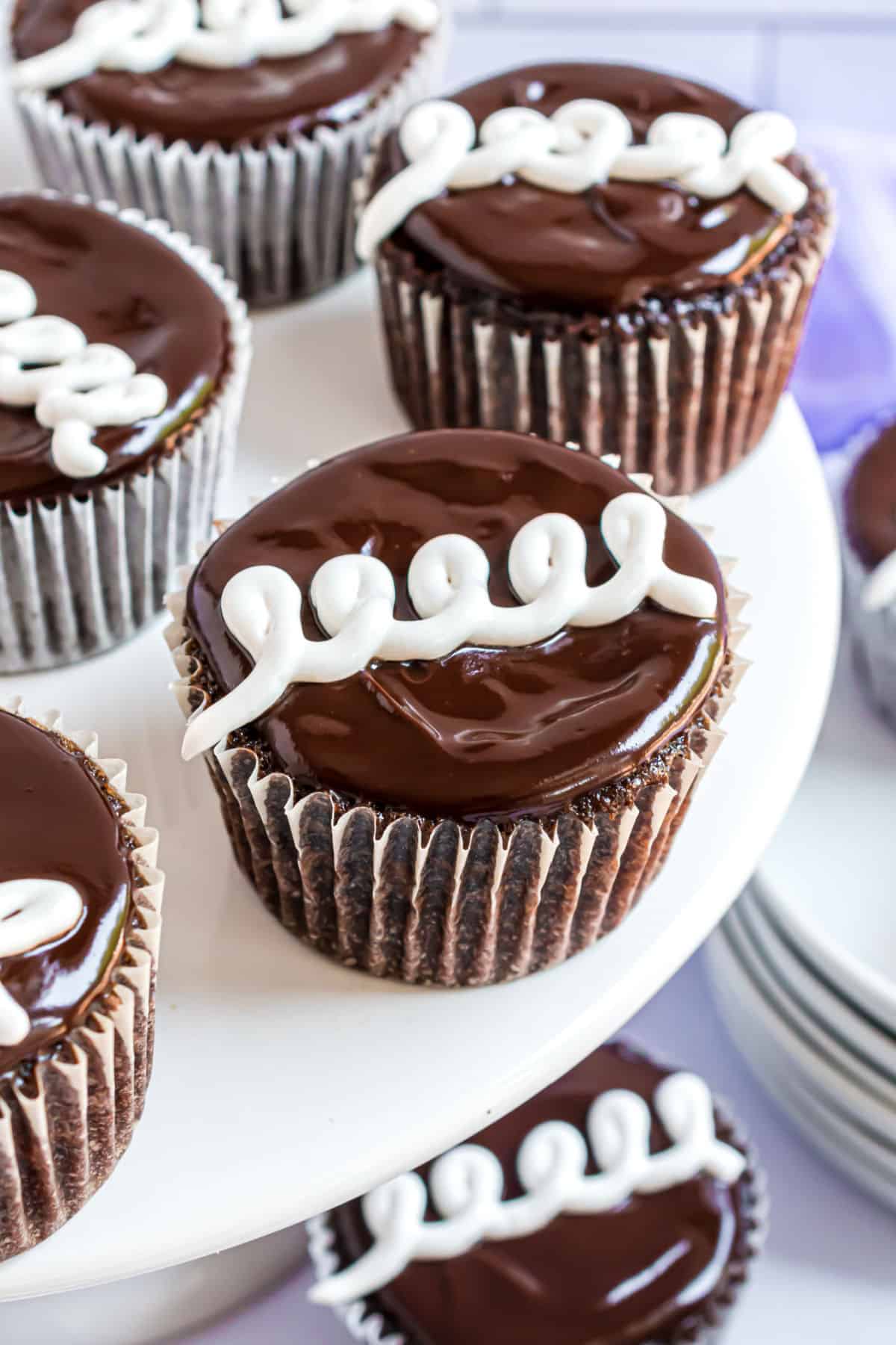 Hostess cupcakes on a white serving plate.