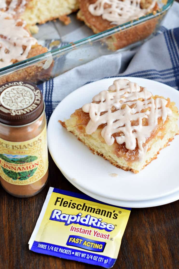 A delicious Cinnamon Apple Coffee Cake with the texture and flavor of cinnamon rolls! No need to shape or knead the delicious dough!