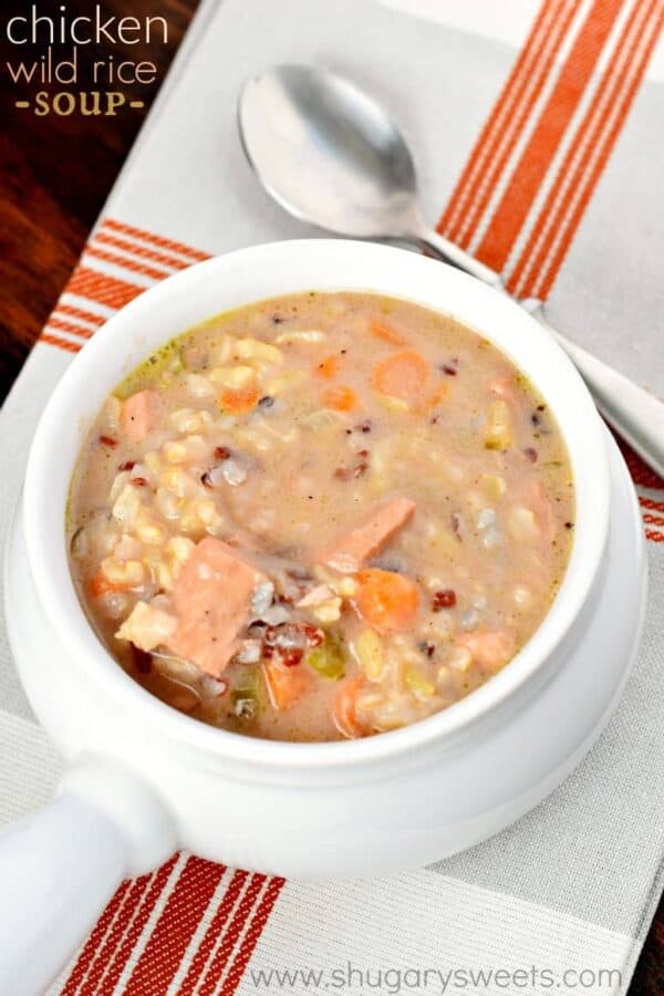 Creamy Chicken Wild Rice Soup: the perfect comfort food recipe for dinner tonight! Also great with leftover turkey!