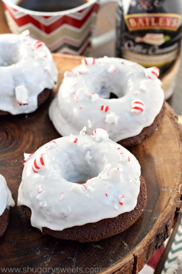 Baked Chocolate Peppermint Donuts made with BAILEYS Coffee Creamer! Super moist and decadent, these are a delicious breakfast treat for the holidays!