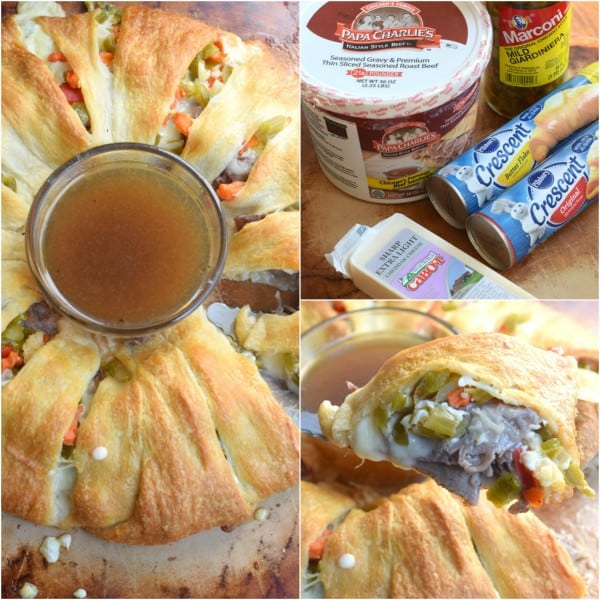 This Italian Beef Ring is a quick and easy dinner recipe. Make using my slow cooker italian beef, or store bought! Great game day appetizer too!