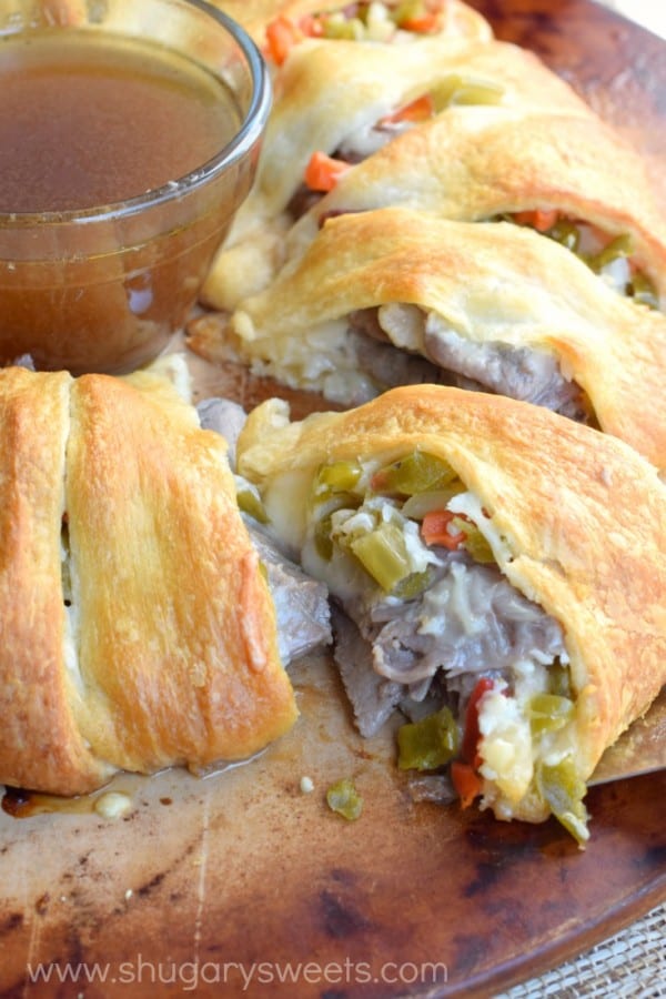 This Italian Beef Ring is a quick and easy dinner recipe. Make using my slow cooker italian beef, or store bought! Great game day appetizer too!