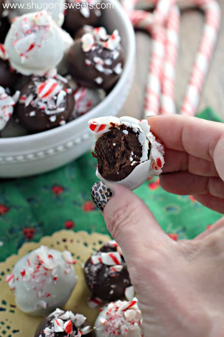 Easy Peppermint Truffles with a rich, decadent chocolate center! The perfect Christmas recipe.