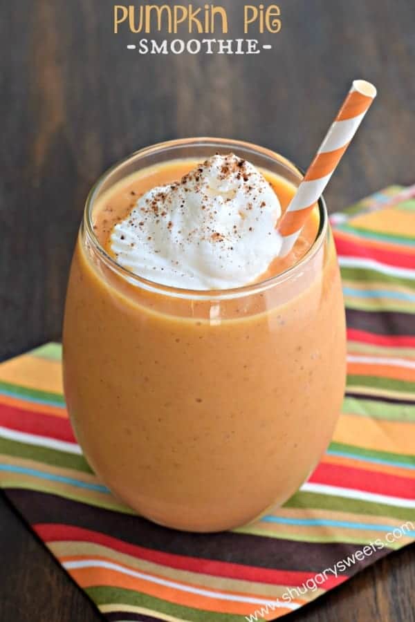 Whip up one of these delicious Pumpkin Pie Smoothies for breakfast today! The perfect, healthy way to start your day (or recover after a workout)!