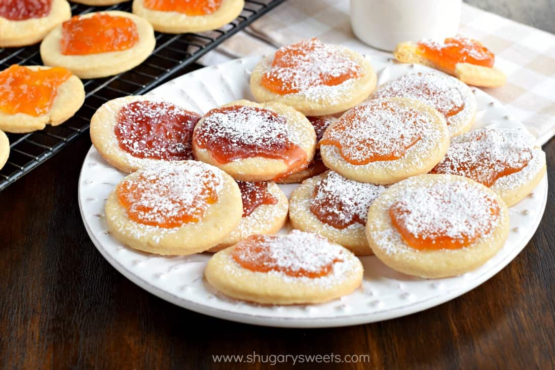 Kolachky cookies with appricot and raspberry preserves.