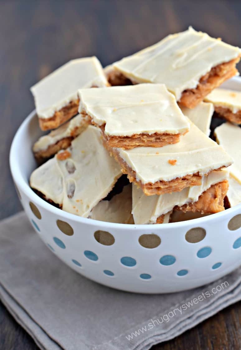 Peanut Butter Cracker Toffee: so simple to make, yet melt in your mouth delicious! This easy toffee recipe is made with crackers!