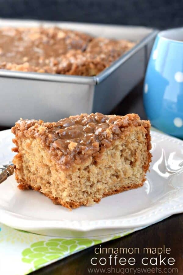 This sweet Cinnamon Maple Coffee Cake recipe is the perfect breakfast solution! With a slightly chewy texture like a cinnamon roll, it's the maple glaze and streusel topping that wins you over!