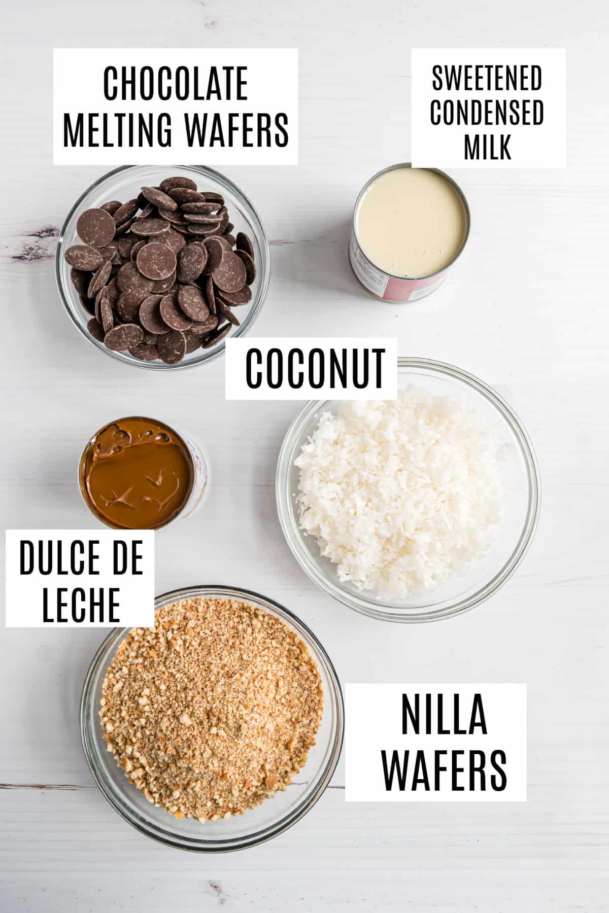 Ingredients needed to make samoa truffles.