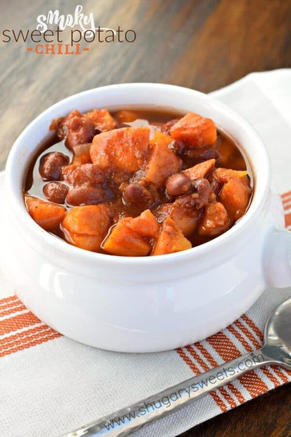 A delicious, hearty meal with NO meat. This vegan Smoky Sweet Potato Chili is the perfect comfort food!