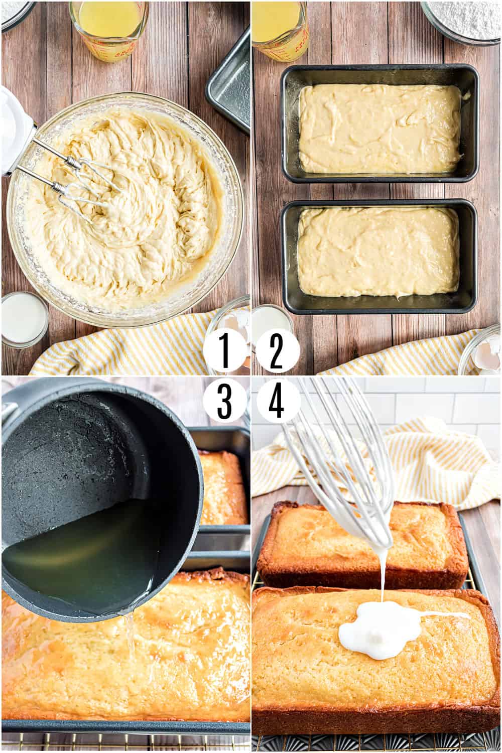 Step by step photos showing how to make lemon loaf.