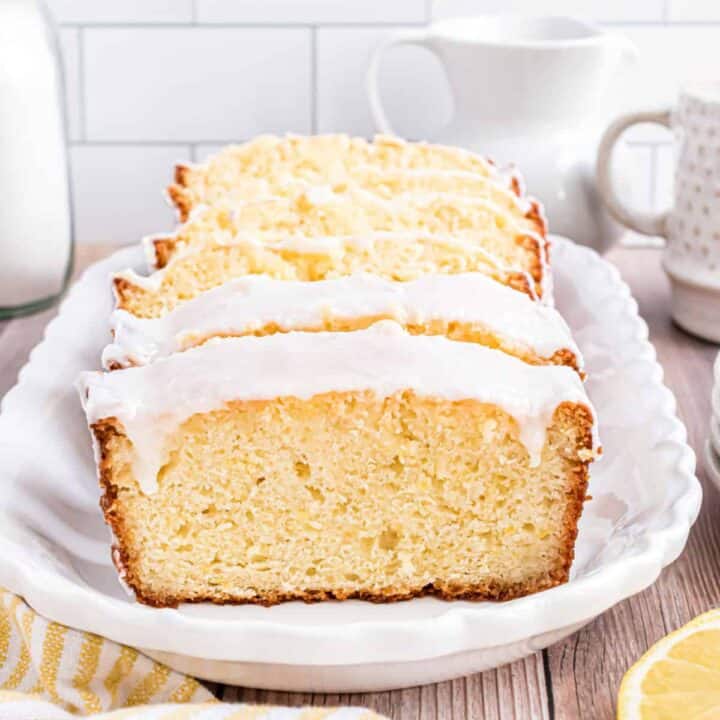 Copycat Starbucks Lemon Loaf recipe made at home. A moist lemon pound cake topped with a sweet lemon glaze. It's freezer friendly too!