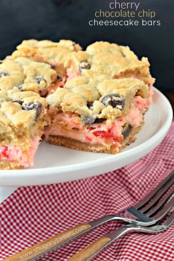 cherry chocolate chip cheesecake bars