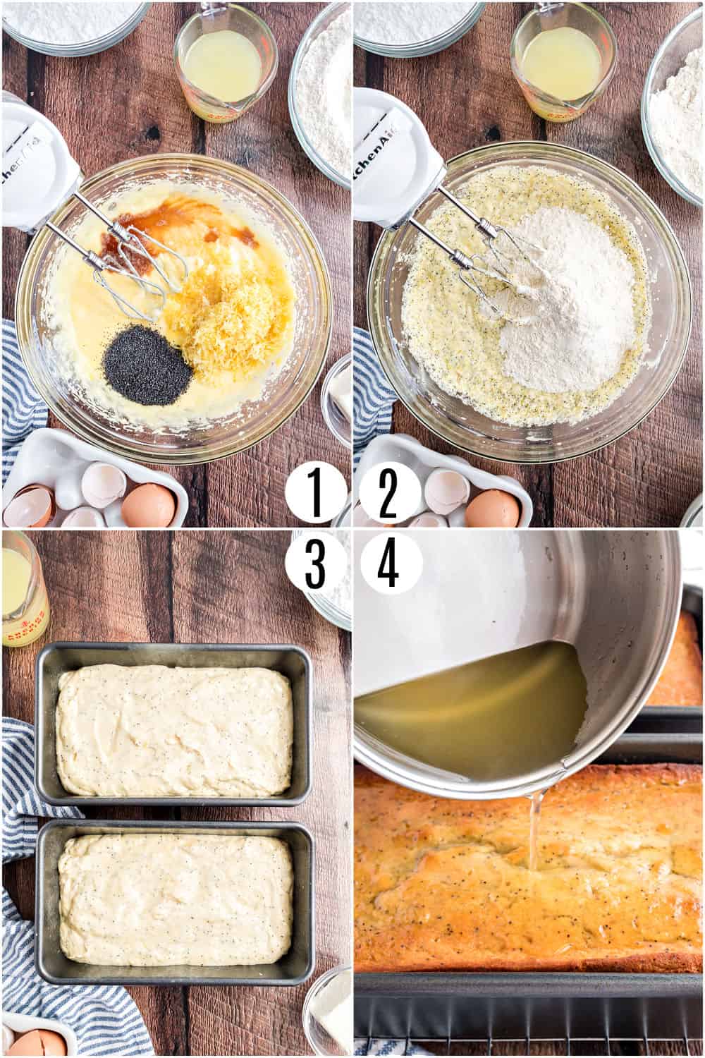 Step by step photos showing how to make lemon poppy seed bread.