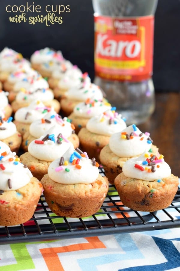 Frosted Cookie Cups with Sprinkles - Shugary Sweets