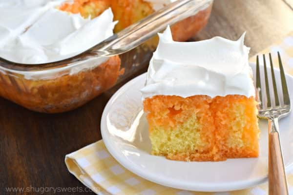 This Lemon Orange JELL-O cake is a refreshing treat at the end of the day. Made with a lemon cake and orange gelatin, you'll love the texture!