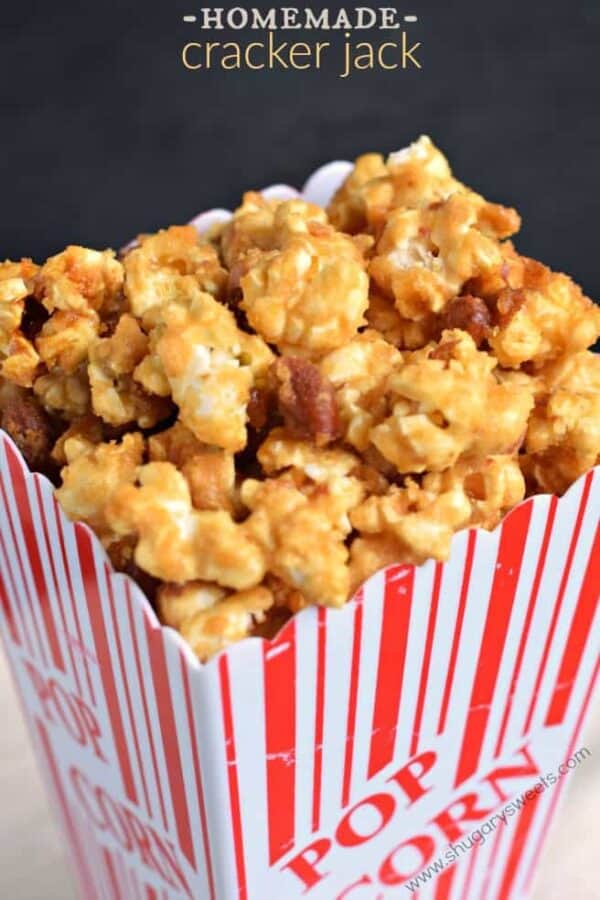 Making Homemade Cracker Jack popcorn is super easy and delicious! Sweet and crunchy, this addictive caramel corn is better than the original!