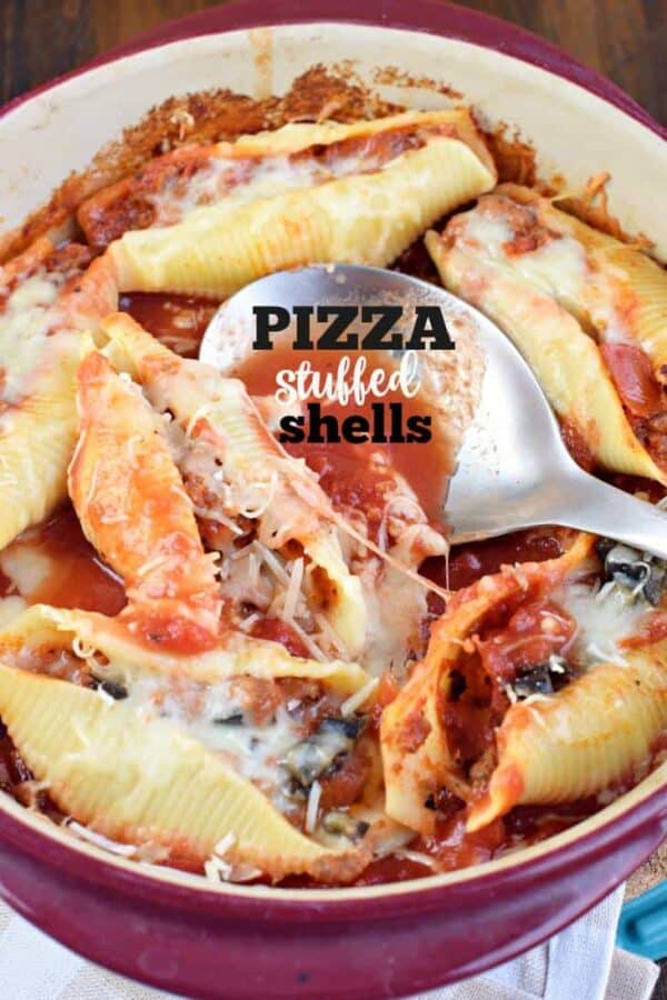 If you love easy, delicious dinner ideas, these Pizza Stuffed Pasta Shells are for you! All the great flavor of a pizza, in a make ahead (freezer friendly) pasta dish!