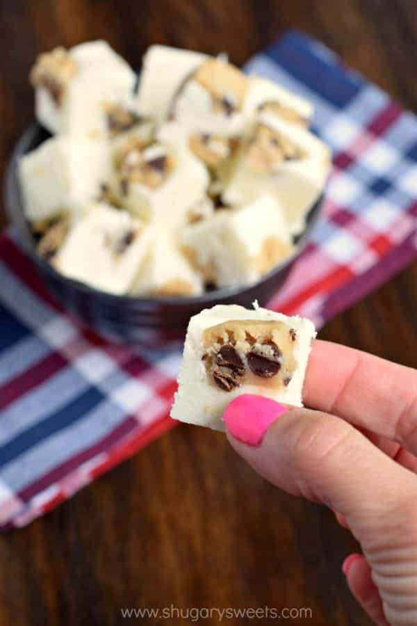 Easy and delicious, White Chocolate Cookie Dough Fudge is the dessert you've been waiting for! Packed with chunks of cookie dough, what's not to love?