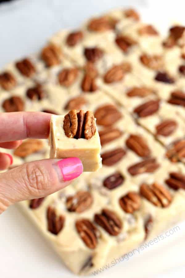 These sweet Butter Pecan Fudge is just like you would get on a vacation. Creamy, buttery flavor that melts in your mouth and finishes with the crunch of pecans!