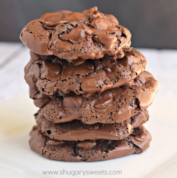 These Flourless Chocolate Cookies are a chewy cookie with a crunchy topping! You'll love the rich chocolate flavor in a unique cookie! Move over Starbucks, we've got a copycat recipe on our hands!