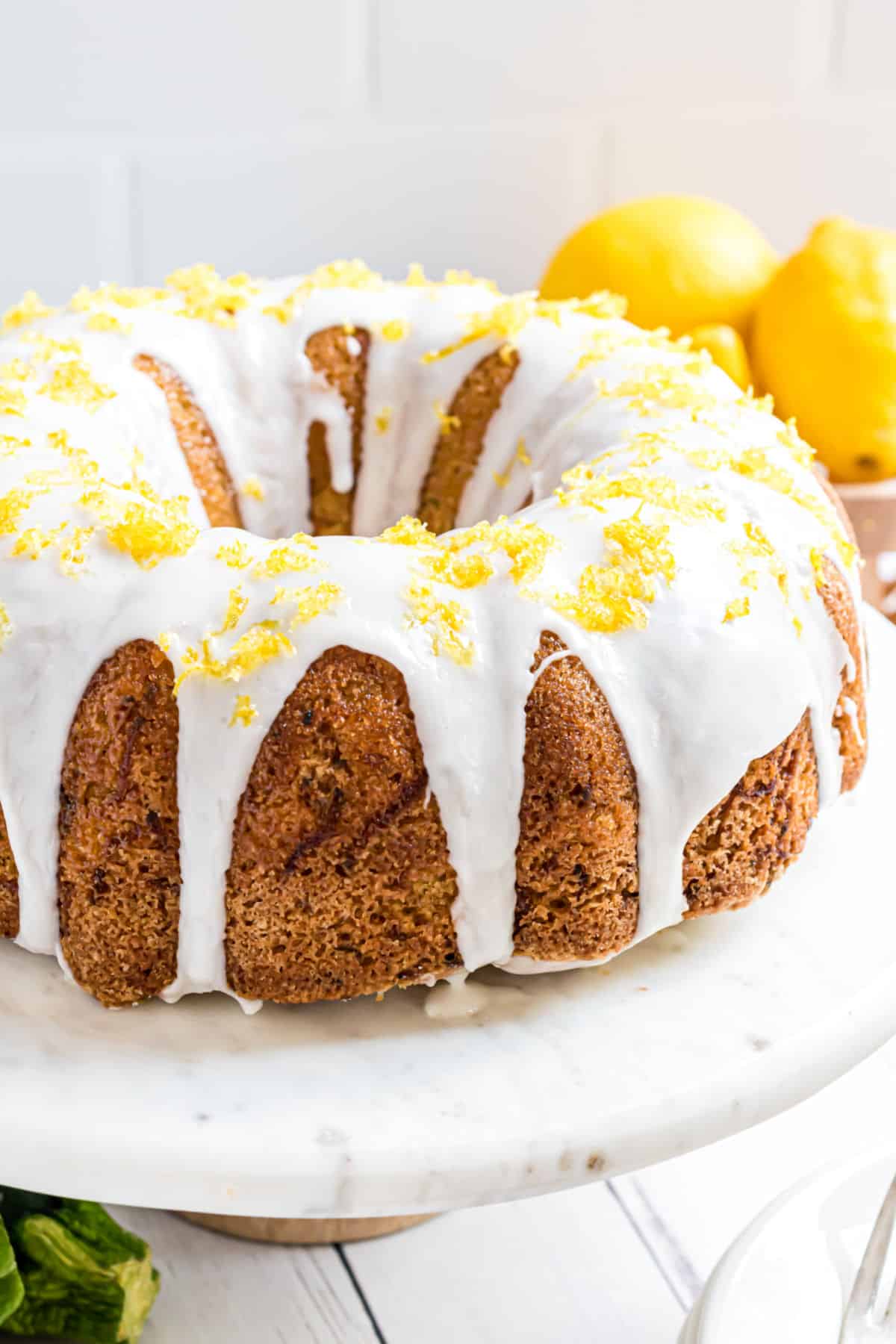 Lemon cake with zucchini and lemon icing on top.