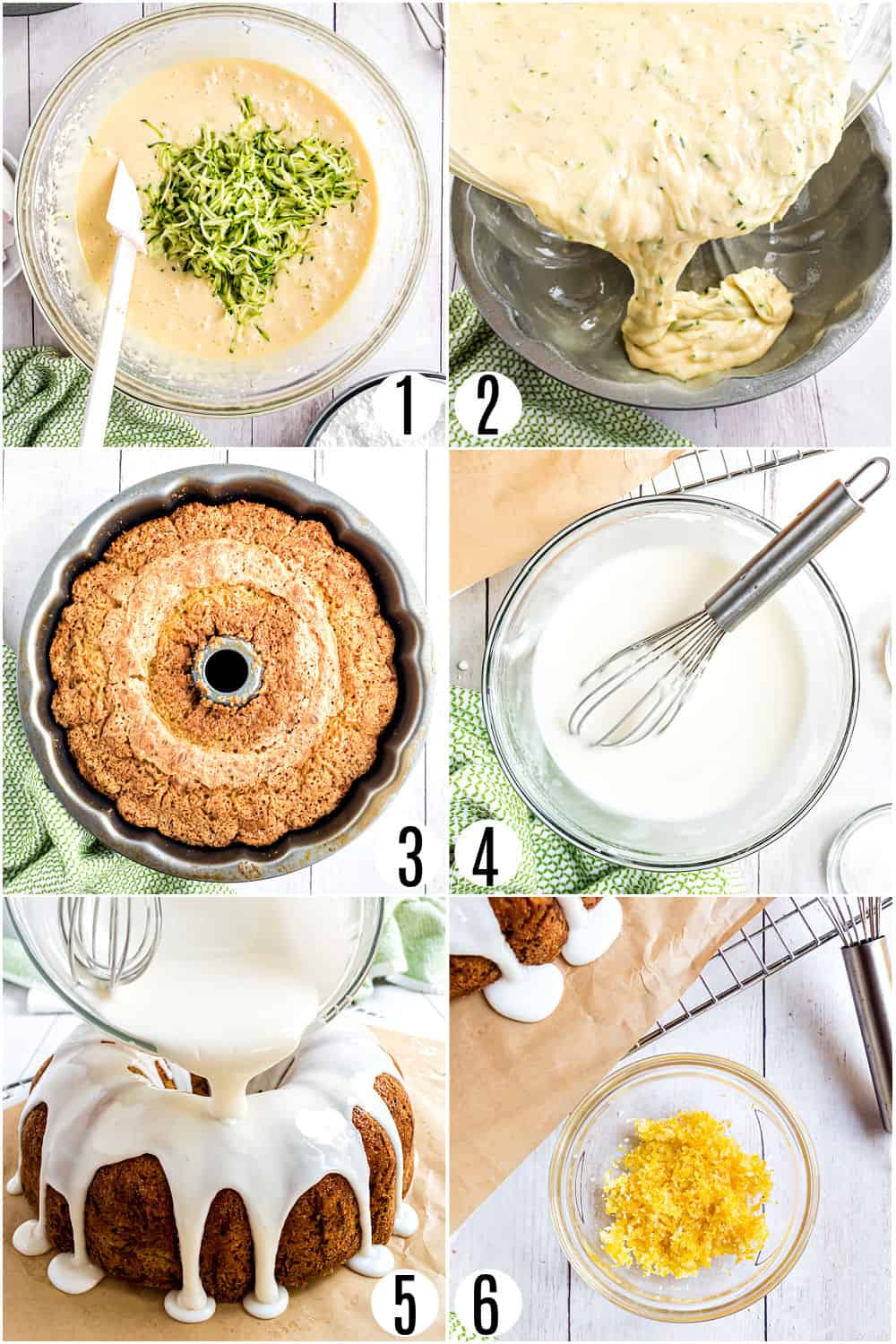 Step by step photos showing how to make lemon zucchini bundt cake.