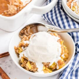 It's not apple crumble. . . it's Zucchini Crumble! Diced zucchini is baked in sweet caramel and topped with a crunchy cinnamon oat crumb. This dessert had all the flavors you love in apple pie, but made with veggies!