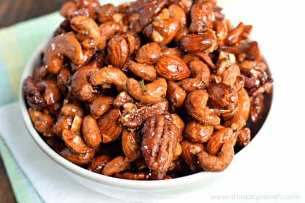 Rosemary Chipotle Roasted Nuts: a sweet and spicy snack mix recipe! 