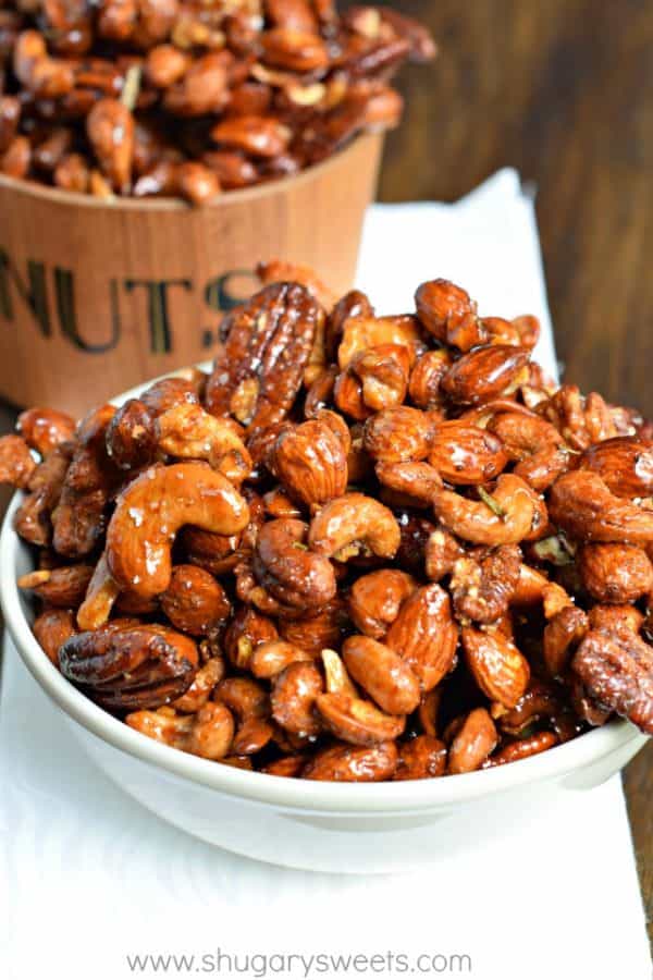 Rosemary Chipotle Roasted Nuts: a sweet and spicy snack mix recipe! 