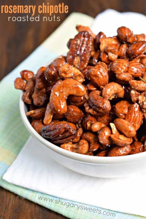 Rosemary Chipotle Roasted Nuts: a sweet and spicy snack mix recipe! 