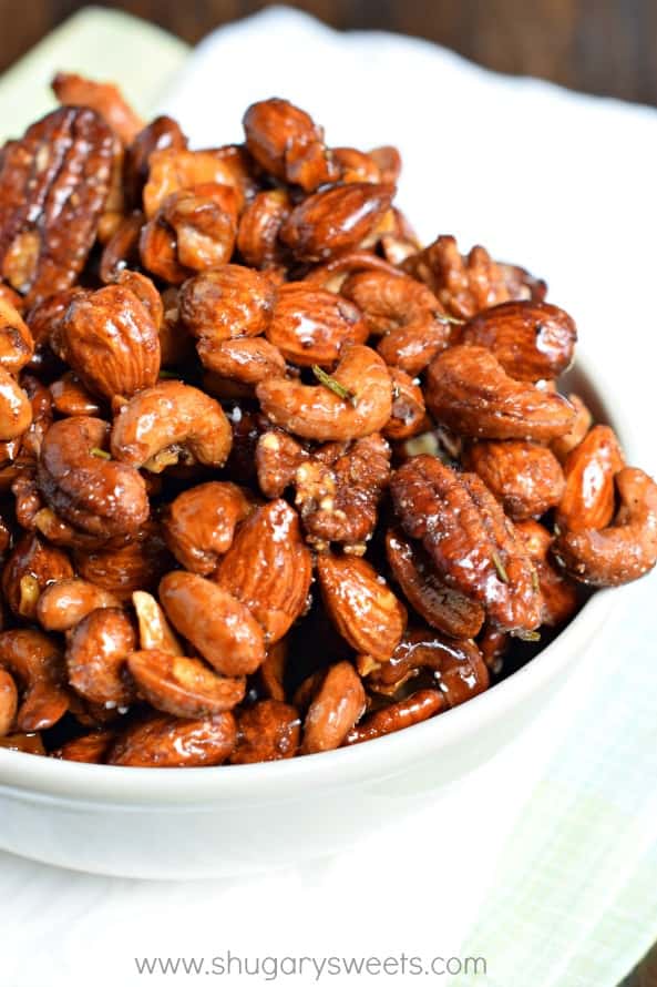 Rosemary Chipotle Roasted Nuts: a sweet and spicy snack mix recipe! 