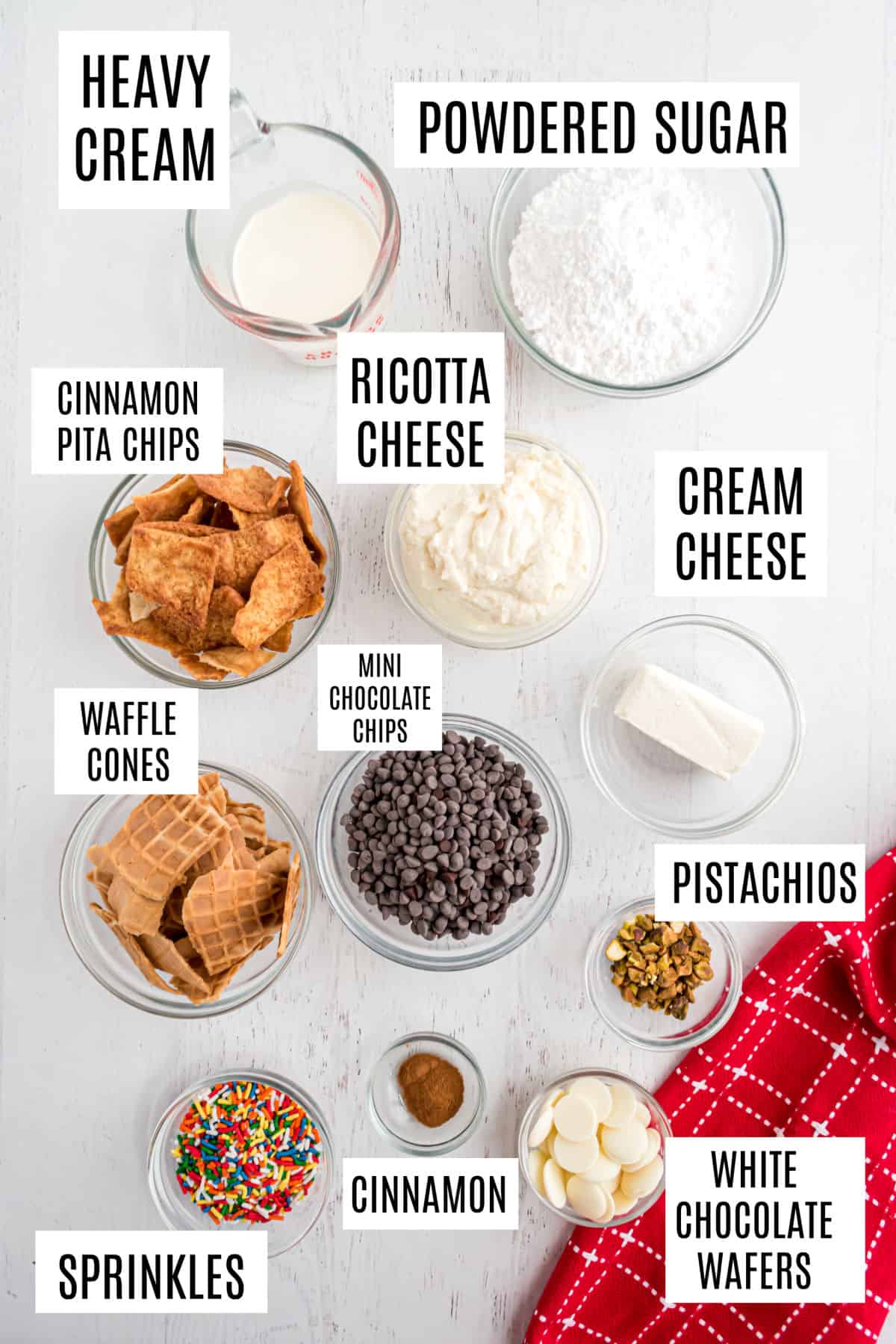 Ingredients needed to make cannoli dip.