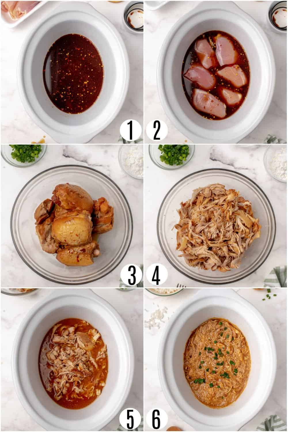 Step by step photos showing how to make bourbon chicken,